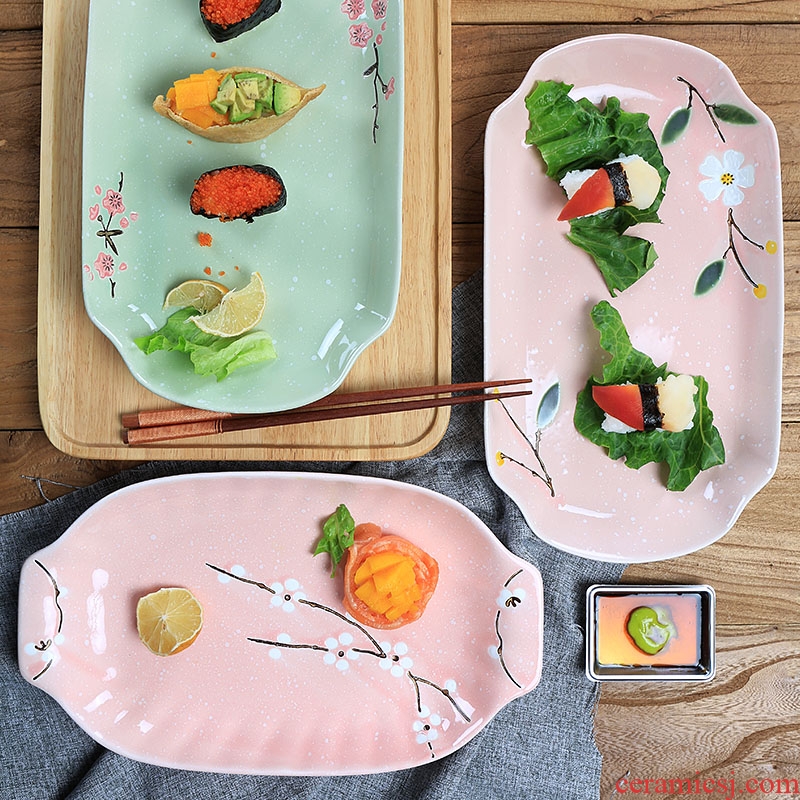 Jingdezhen ceramic fish dish creative Japanese home outfit tray plate disc rectangular large steamed fish plate tableware