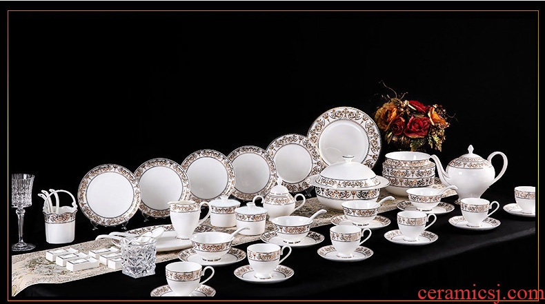 Vidsel weiss del high-grade bone China tableware suit household ceramics Chinese dishes european-style phnom penh bowl chopsticks