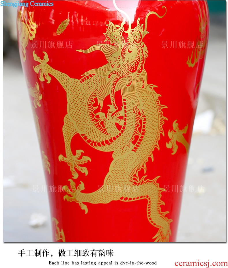 Jingdezhen ceramics China red dragon goddess of mercy bottle of large sitting room adornment big vase hotel furnishing articles