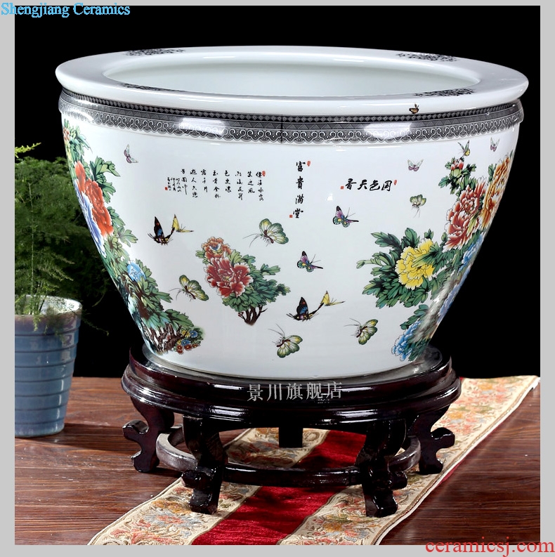 Jingdezhen ceramics powder enamel peony goldfish bowl lotus lotus cylinder cylinder cylinder tortoise home decoration big furnishing articles