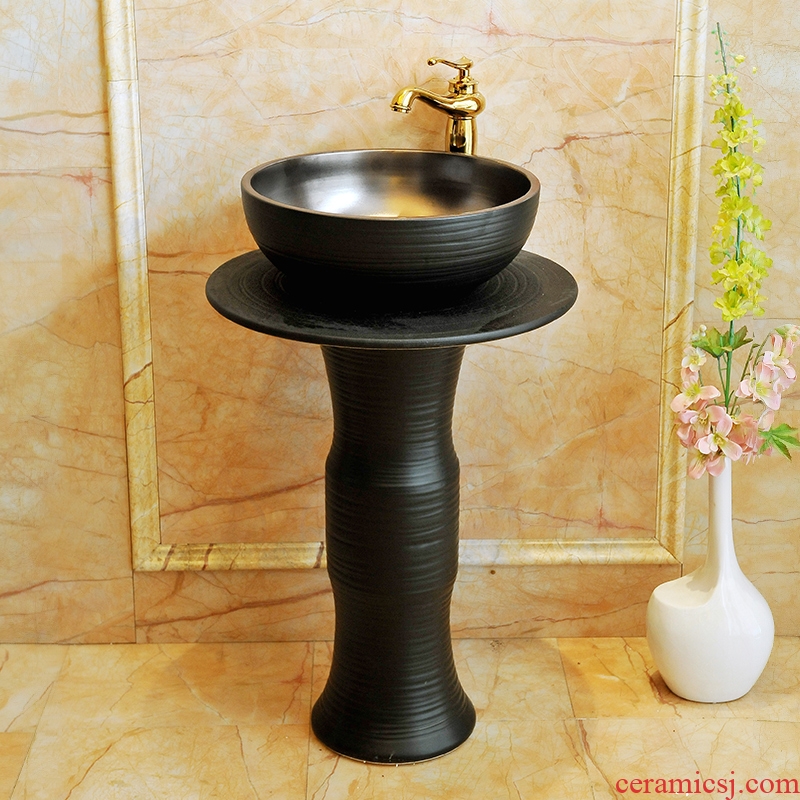 Restoring ancient ways JingYan industrial wind column basin one-piece cylinder lavatory floor pillar lavabo ceramics basin