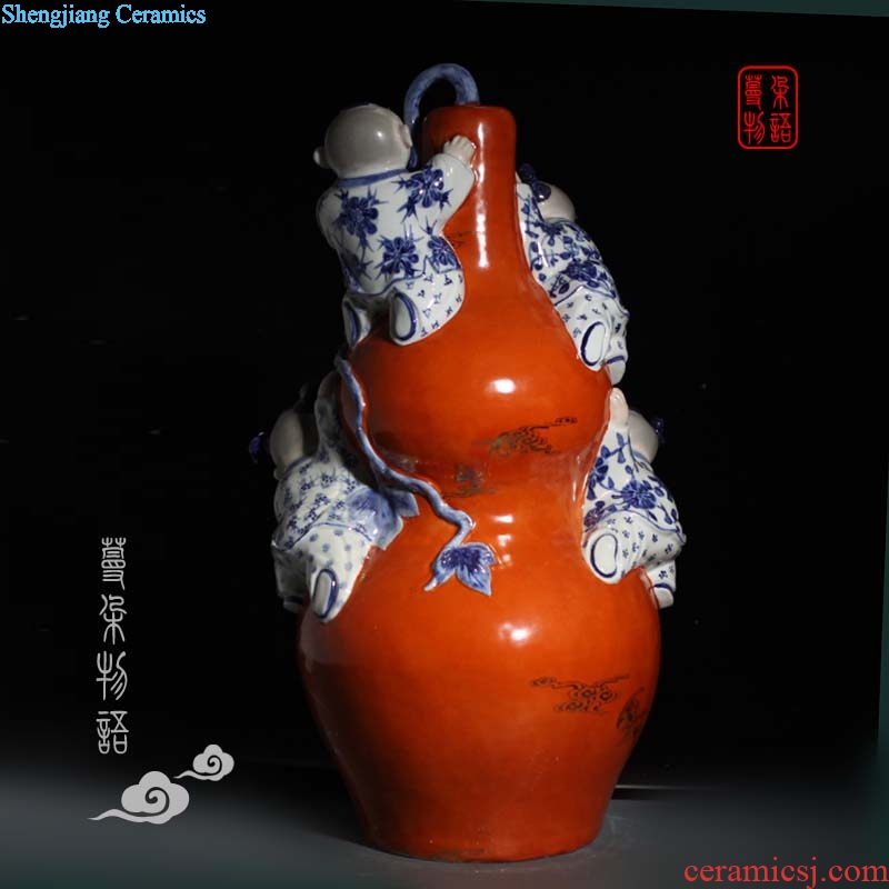 Jingdezhen porcelain tong qu tong qu five blessings sculpture gourd 52 cm high display furnishing articles furnishing articles 28 cm