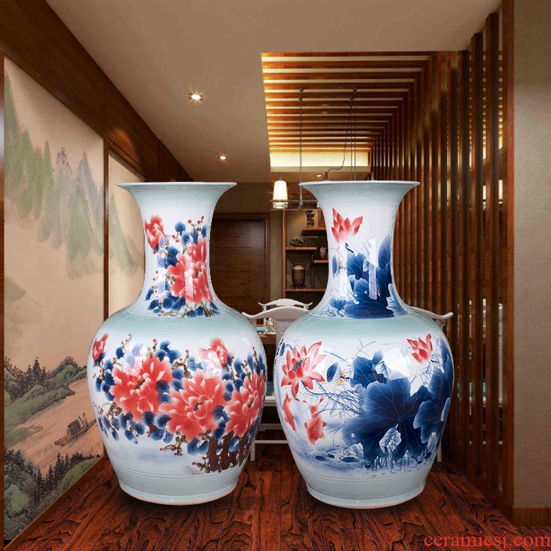 Day hao jingdezhen hand-painted ceramic vase lotus harbinger figure of large sitting room hotel home handicraft furnishing articles