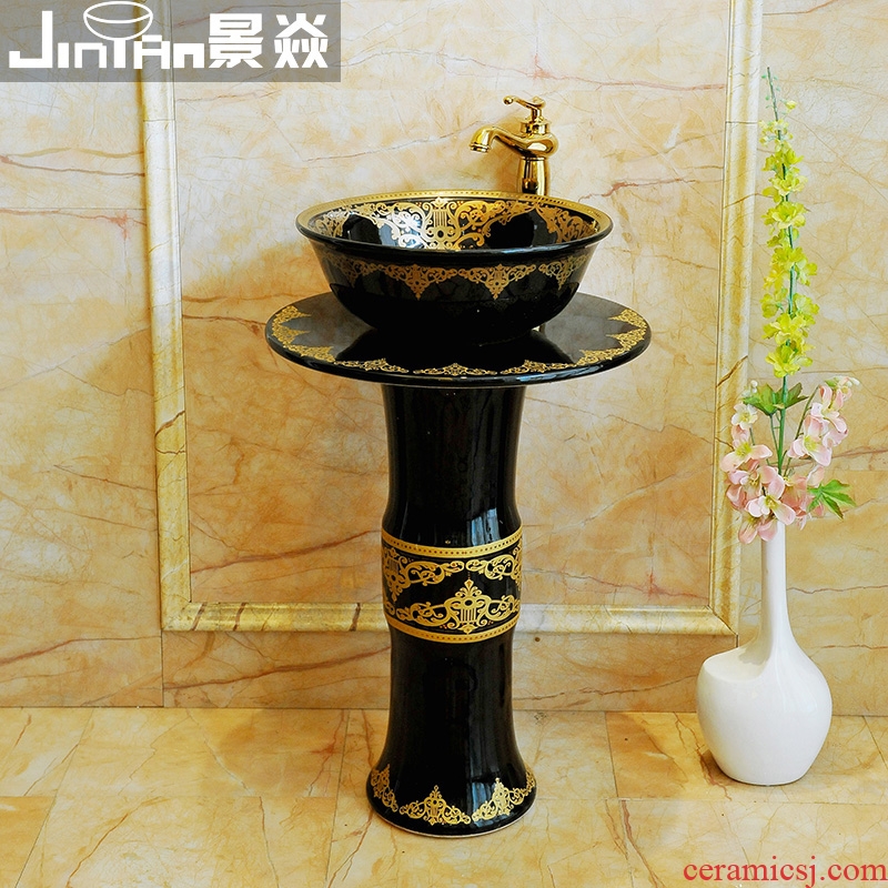 JingYan black piano sea basin of continental ceramic basin of pillar type lavatory basin vertical lavabo one-piece column