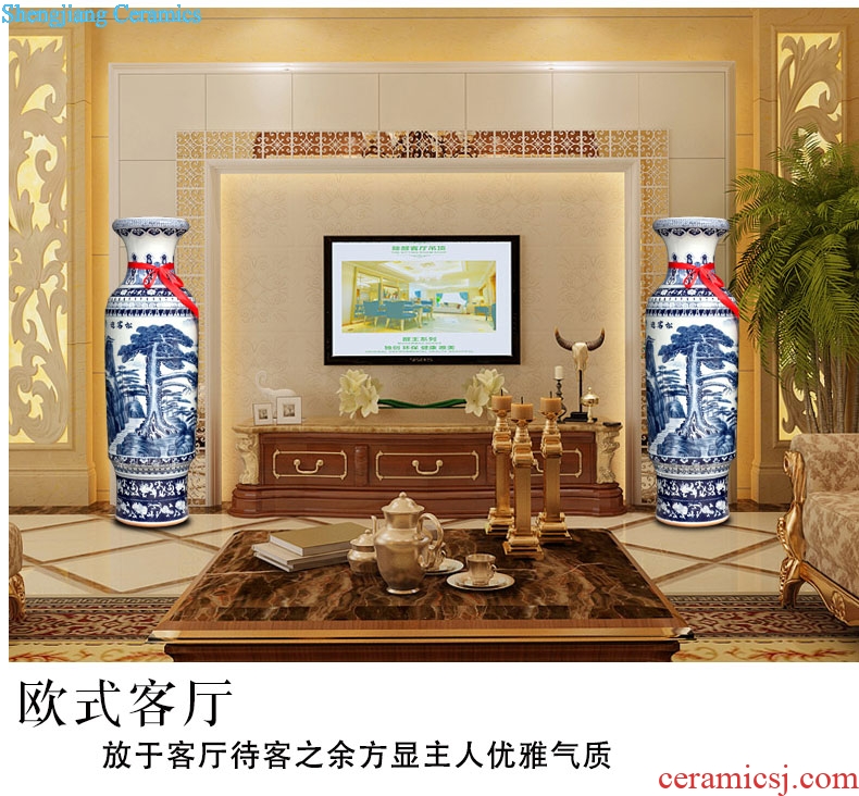 Jingdezhen blue and white antique hand-painted ceramic guest-greeting pine of large vase after classical decorative furnishing articles opening gifts