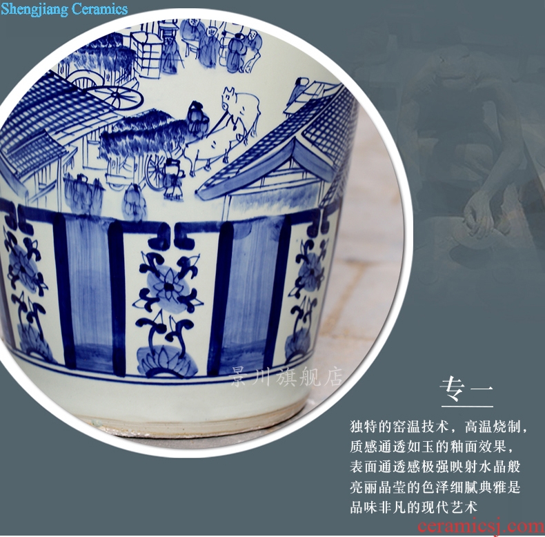 Jingdezhen blue and white porcelain hotel landing big vases, antique qingming scroll large sitting room ceramics furnishing articles