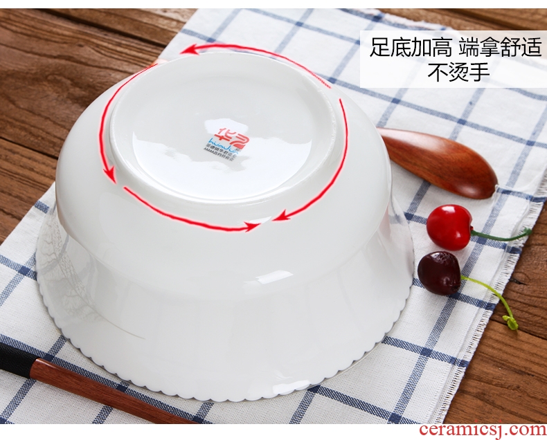 Jingdezhen ceramic household size 8 inches contracted to eat the hot soup bowl noodle bowl can microwave tableware