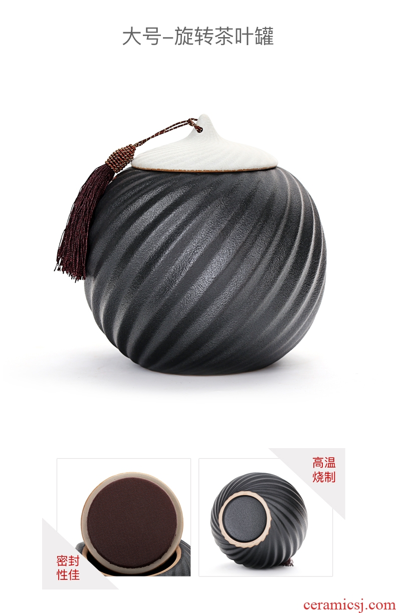 Old looking, black pottery medium size rotating caddy coarse TaoXuanWen ceramic pot POTS sealed storage tanks