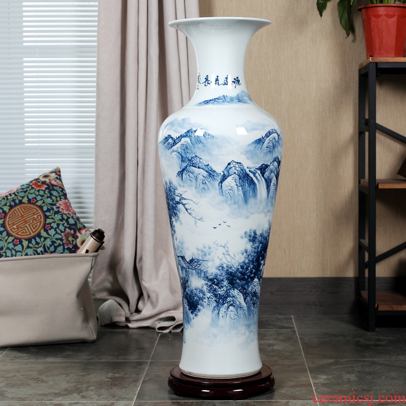 Jingdezhen ceramic floor day hao big vase hand-painted lotus landscape ceramic vase sitting room home decoration