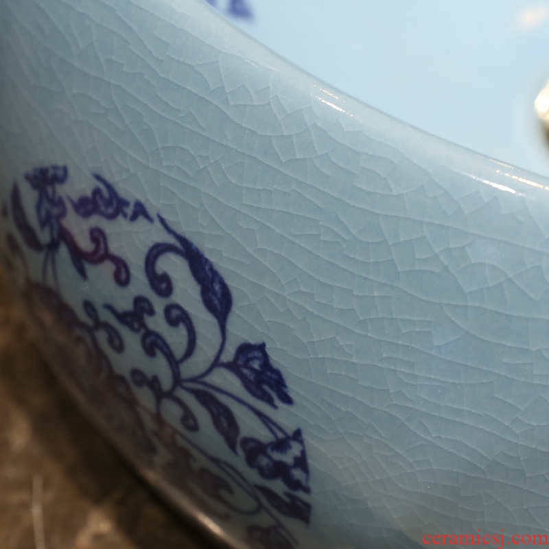 JingYanBing art on the stage of crack basin of jingdezhen blue and white porcelain lavatory round ceramic basin on the sink
