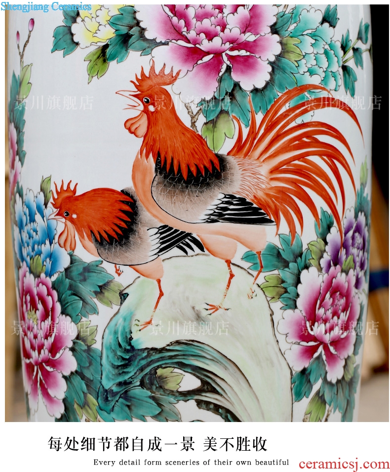Jingdezhen ceramics hand-painted rooster peony pastel landing big vase sitting room hotel decoration furnishing articles