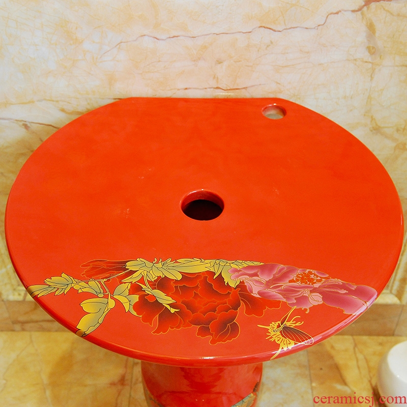 JingYanHong peony art pillar basin ceramic basin of pillar type lavatory basin vertical lavabo one-piece column