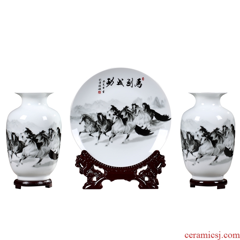 Three-piece vase furnishing articles of jingdezhen ceramics new Chinese style household decorates sitting room dry flower arranging flowers small handicraft