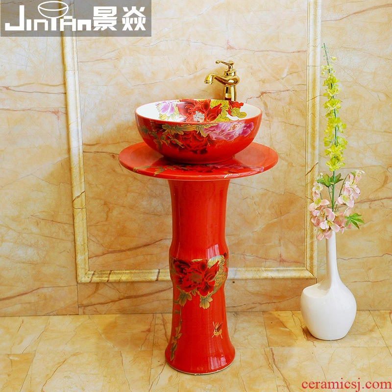 JingYanHong peony art pillar basin ceramic basin of pillar type lavatory basin vertical lavabo one-piece column