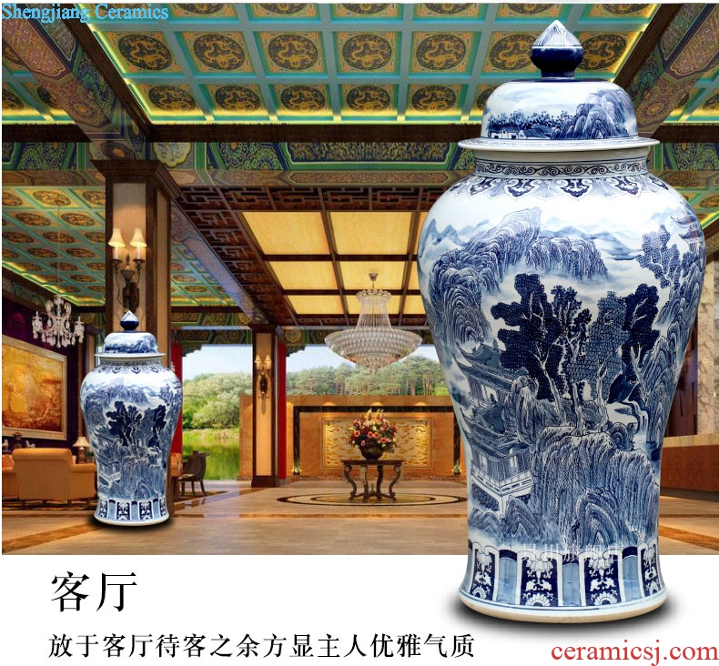 Jingdezhen blue and white landscape general tank hand-painted ceramics vase sitting room ground adornment furnishing articles opening gifts