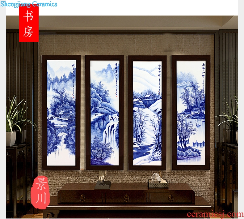 Hand-painted ceramic painting jingdezhen blue and white porcelain of chun xiaqiu winter hang a picture to the sitting room four screen adornment porcelain plate painting background