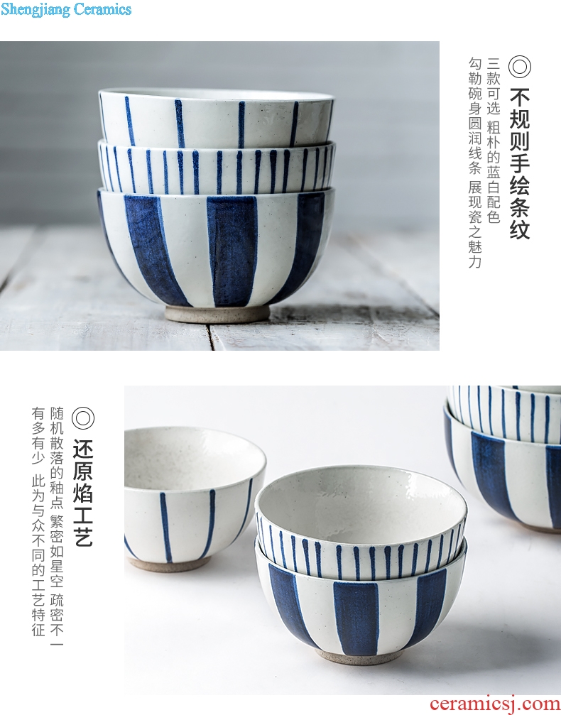 Million jia household ceramic bowl contracted stripe rainbow noodle bowl fruit salad bowl of soup bowl Japanese rice bowls