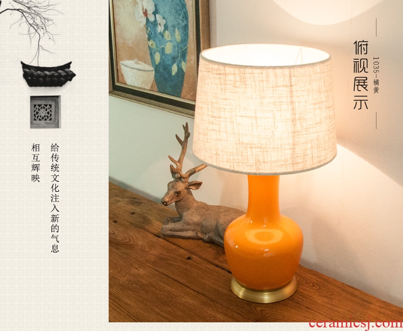 Modern American simple full copper ceramic desk lamp orange celestial hotel study bedroom berth lamp sitting room 1035