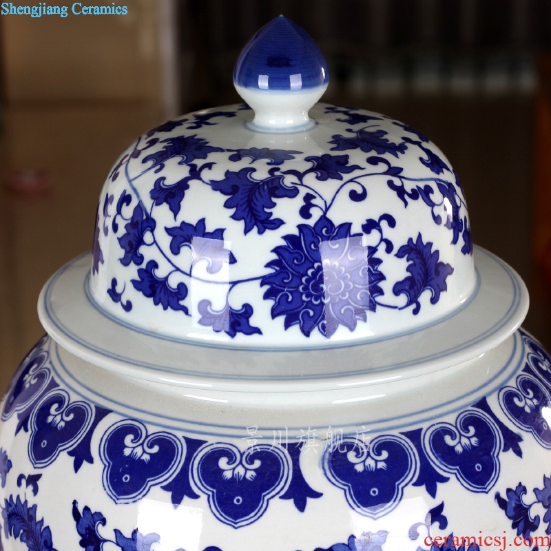 Tangles of blue and white porcelain lotus flower general tank storage tank of jingdezhen ceramics vase mesa of modern home decoration furnishing articles