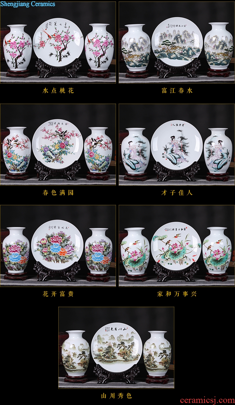 Porcelain of jingdezhen ceramics vase Chinese penjing flower arranging three-piece wine cabinet decoration plate of household decoration