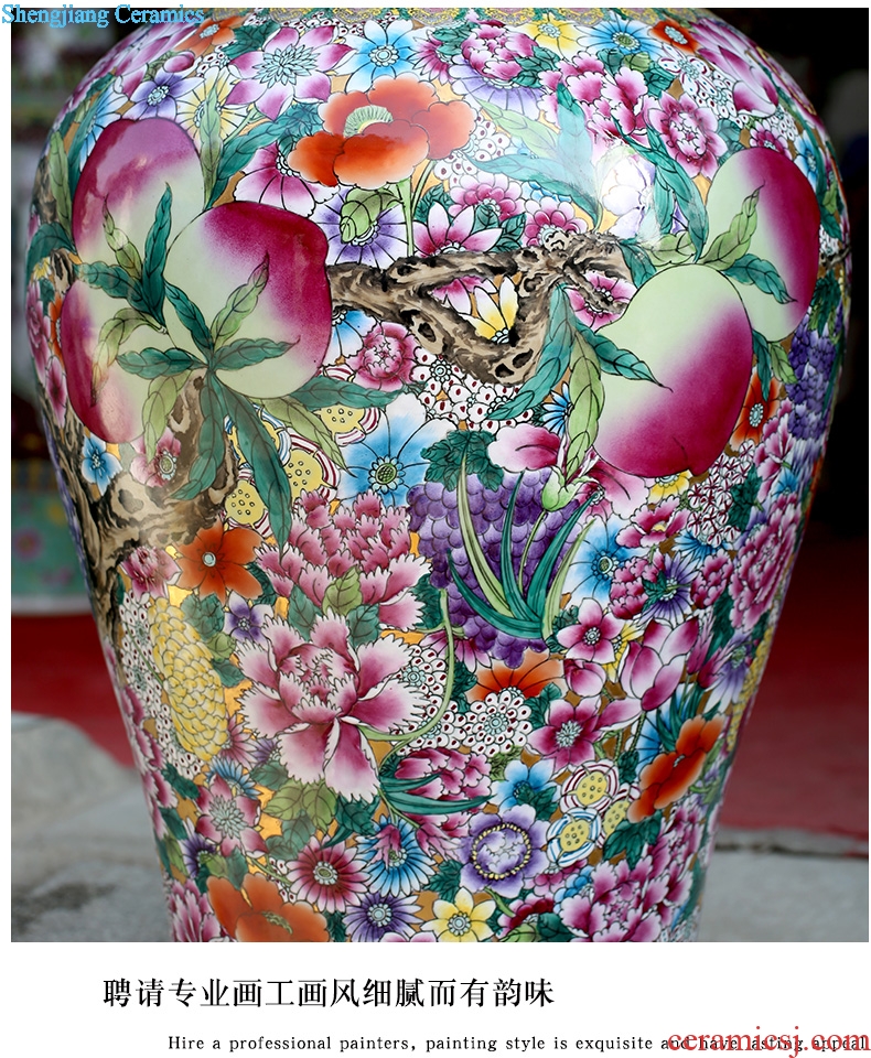 Hand draw pastel peach flower is nine figure ground general jar of jingdezhen ceramic vase sitting room adornment big furnishing articles
