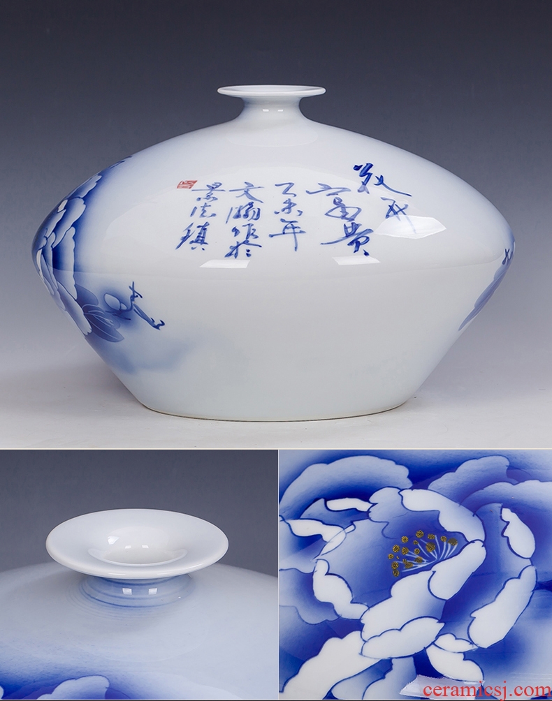 Jingdezhen ceramics famous Wu Wenhan hand-painted pomegranate blooming flowers are blue and white porcelain vase collection certificate