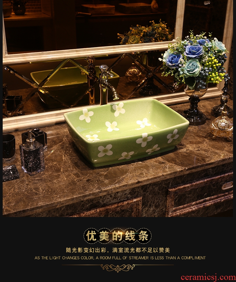 JingYan jade Daisy art stage basin jingdezhen ceramic lavatory rectangular basin on the sink