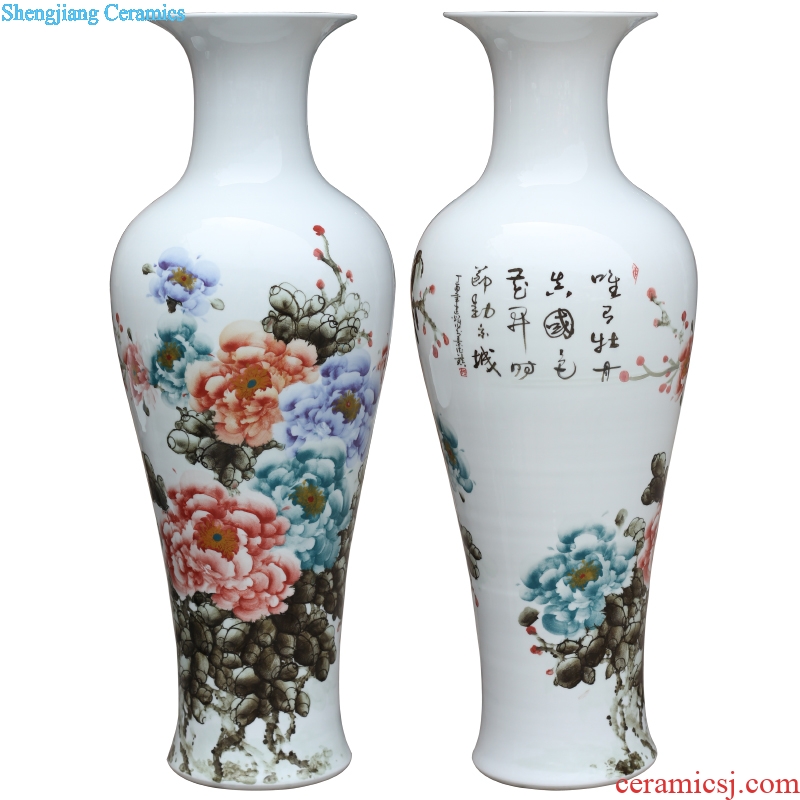 Jingdezhen ceramic hand-painted enamel vase peony flower arranging landing big home sitting room is the only thing the study of Chinese style furnishing articles