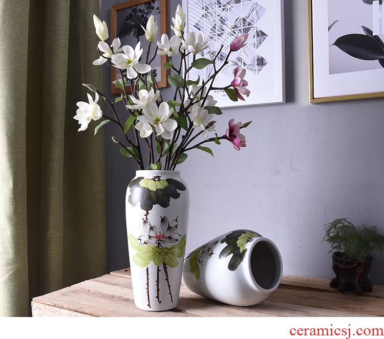 Jingdezhen ceramic vase sitting room porch flower arranging new Chinese style adornment hand-painted porcelain arts and crafts furniture furnishing articles