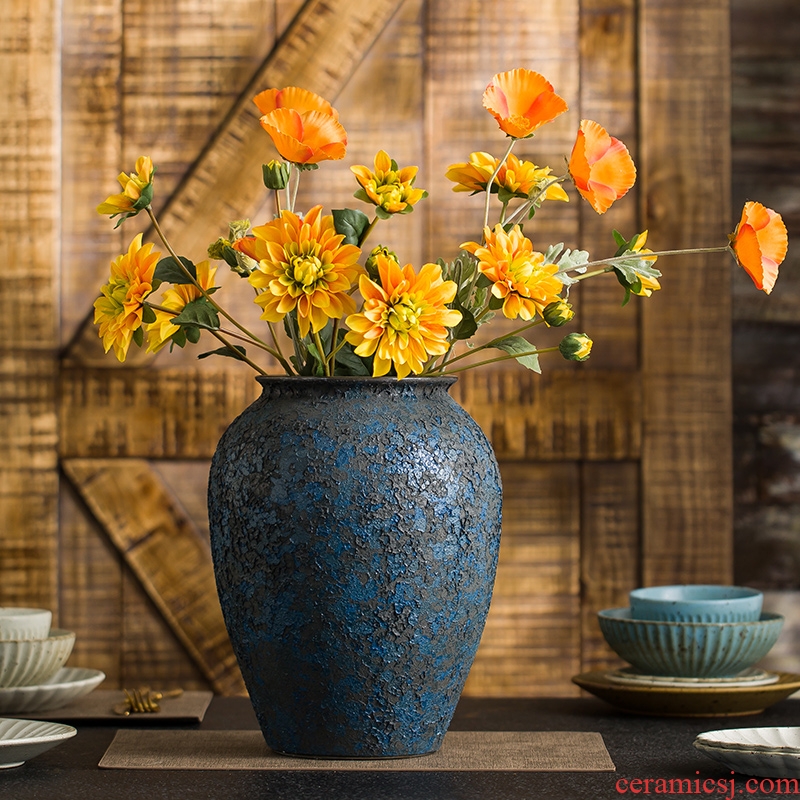 Ceramic vase furnishing articles dried flower arranging flowers sitting room decoration of Chinese style restoring ancient ways creative home desktop decorative pottery by hand