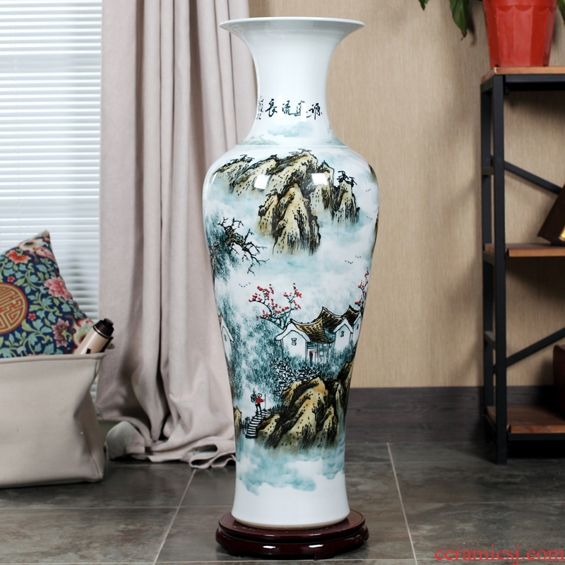 Jingdezhen ceramic floor day hao big vase hand-painted lotus landscape ceramic vase sitting room home decoration