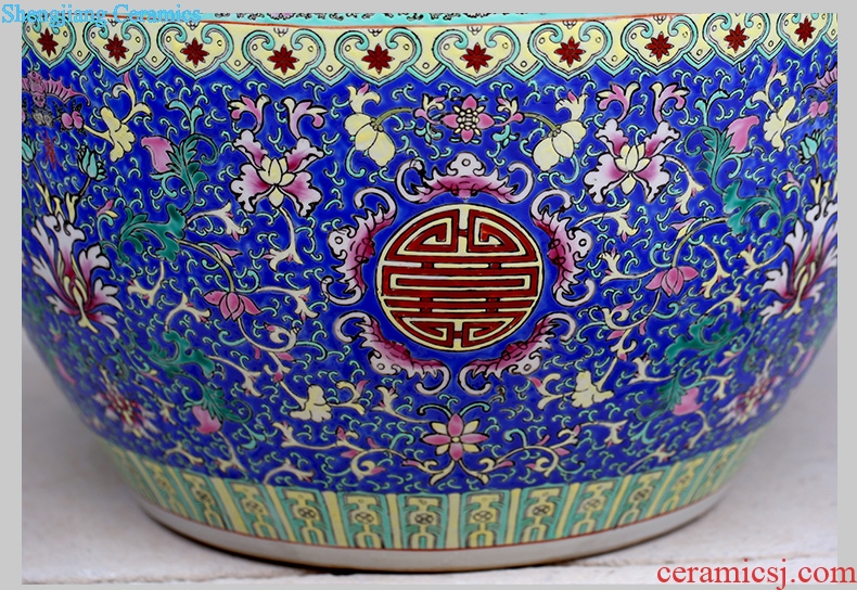 Hand-painted bound branch lotus large sitting room aquarium jingdezhen ceramic goldfish turtle cylinder courtyard floor furnishing articles