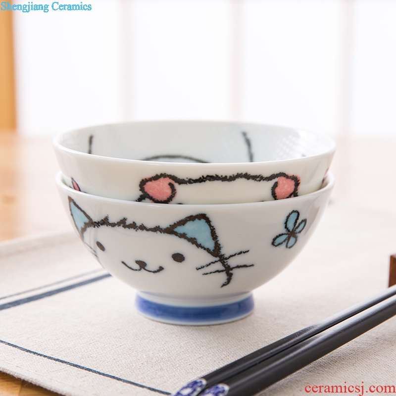 Million jia Japanese Japanese cute cartoon household ceramics tableware rice bowls tall bowl children eat bread and butter