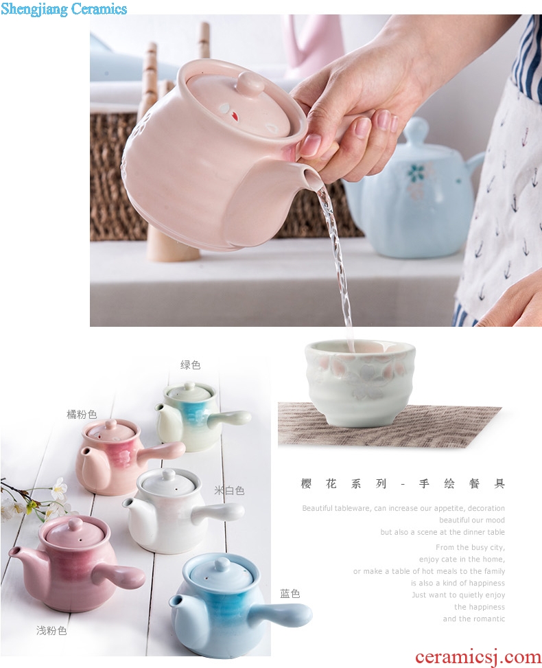 Ijarl million jia Japanese Korean teapot with cover kettle with handle oil can single multi-purpose ceramic paste pot cherry blossoms