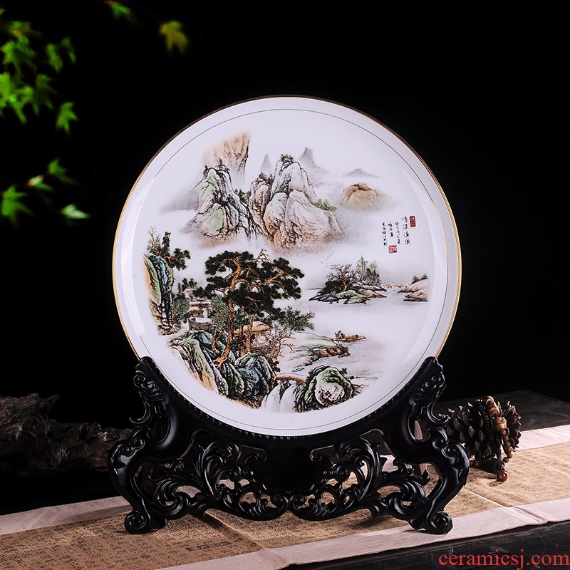 Jingdezhen ceramic disc hanging dish decorative plate disc home rich ancient frame wine TV ark adornment handicraft furnishing articles