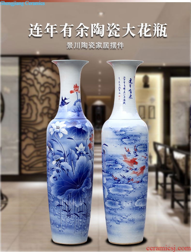 Jingdezhen ceramic hand-painted lotus fish landing big red carp porcelain vase decoration to the hotel living room furnishing articles