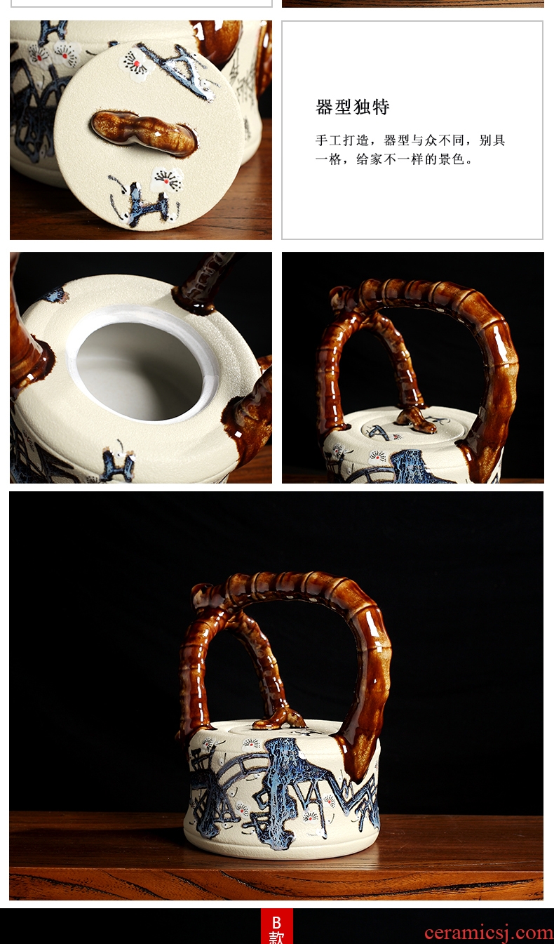 Creative teapots manual furnishing articles of jingdezhen ceramics antique Chinese style rich ancient frame wine sitting room adornment handicraft