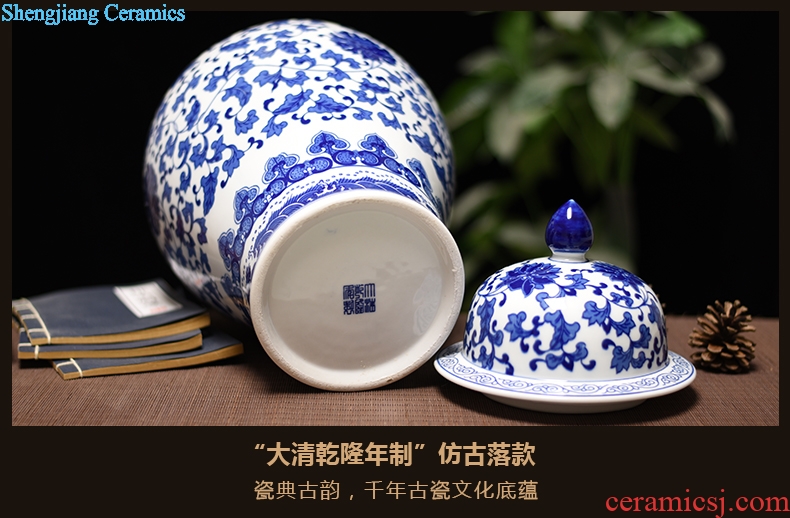 New Chinese antique blue and white porcelain of jingdezhen ceramics bound lotus flower general tank storage tank household handicraft furnishing articles