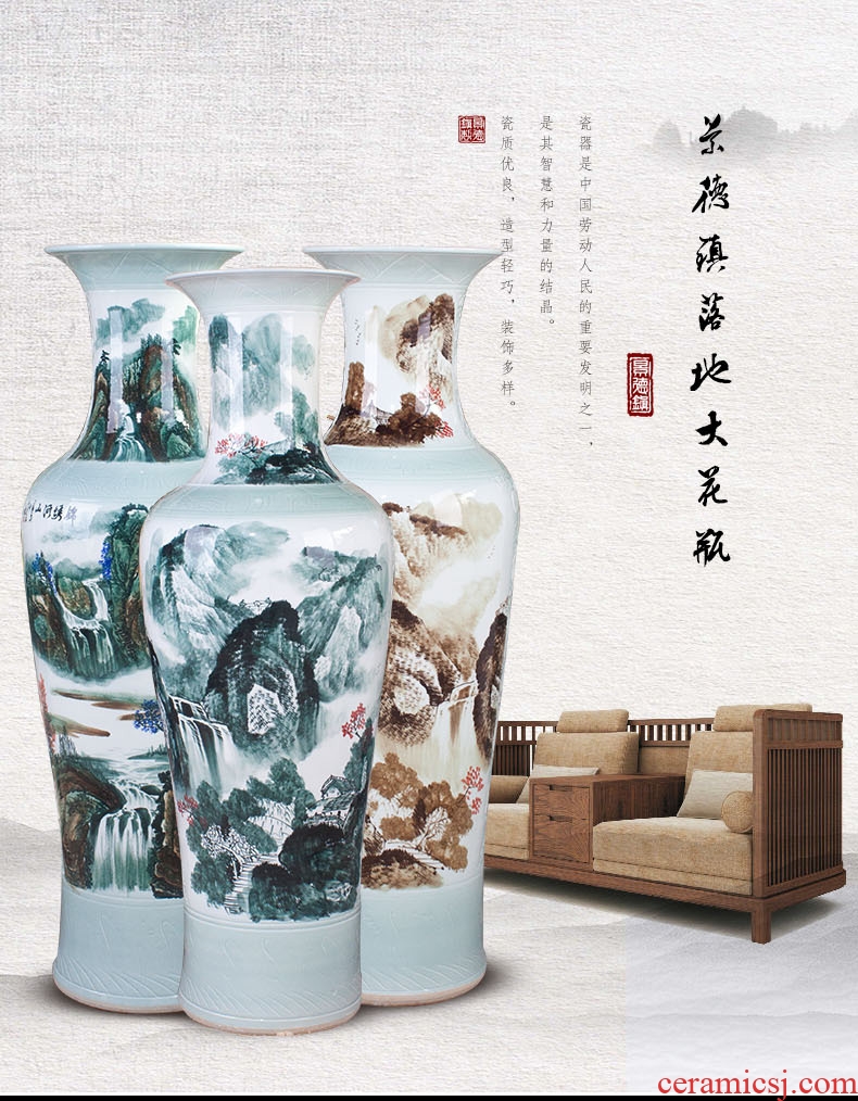 Jingdezhen of large vases, hand-painted color ink landscape ceramic vase modern housewarming sitting room adornment is placed
