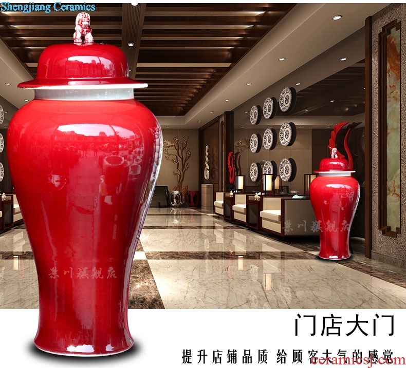 Jingdezhen China red ceramics dried flowers flower arrangement ruby red big vase household hotels sitting room be born modern large furnishing articles