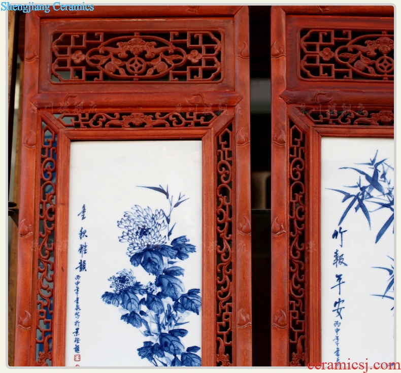 Jingdezhen blue and white porcelain is hand painted porcelain plate painting ceramic is hanged to draw four screen sitting room household act the role ofing is tasted furnishing articles