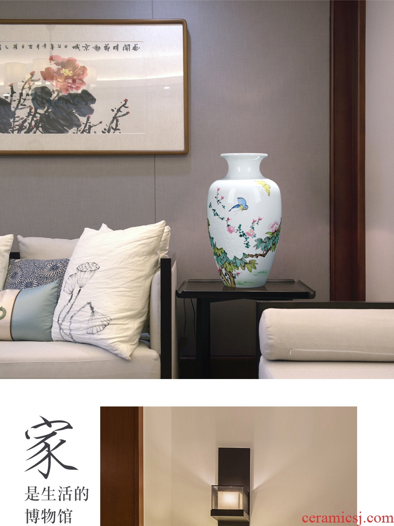 Jingdezhen ceramic furnishing articles hand-painted exquisite dried flower vase planting new Chinese style living room porch rich ancient frame craft gift