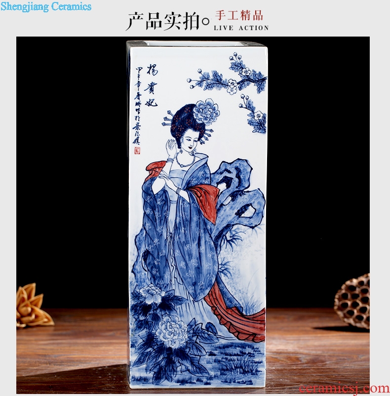 Blue and white porcelain of jingdezhen ceramic hand-drawn square vase the four most beautiful women home sitting room of Chinese style study calligraphy and painting furnishing articles