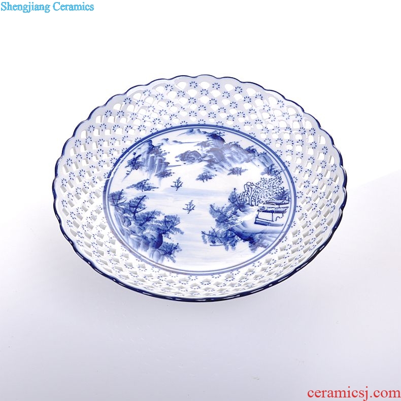 Blue and white porcelain is hollow-out the fruit bowl creative household adornment ornament sitting room place bowls