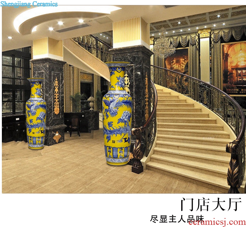 Jingdezhen ceramic yellow glaze hand-painted phoenix peony of large vases, living room decoration to the hotel Chinese style household furnishing articles