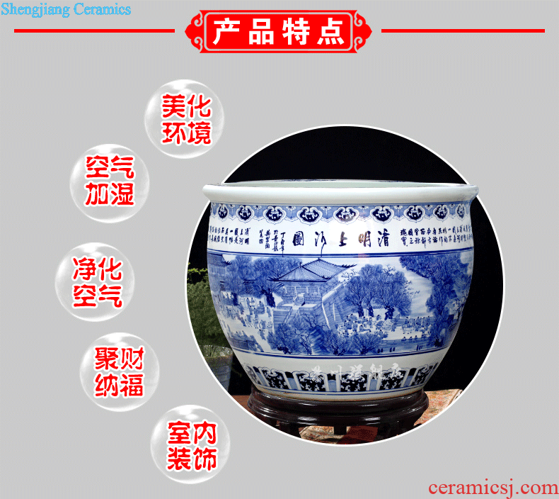 Big fish tank antique hand-painted ching Ming blue and white porcelain is jingdezhen ceramics painting tortoise cylinder sitting room courtyard furnishing articles
