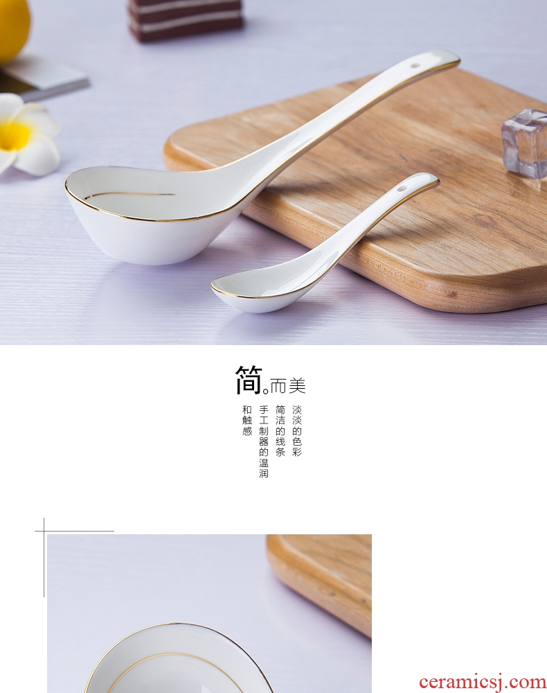 Is rhyme ceramic spoon small spoon stir long-handled spoon scoop bone China big spoon scoop the colour size