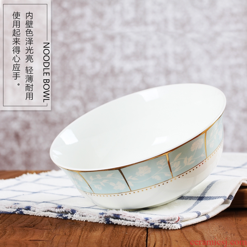 Jingdezhen ceramic bowl household 6 inches rainbow noodle bowl large rice bowl Chinese li riceses leave microwave tableware