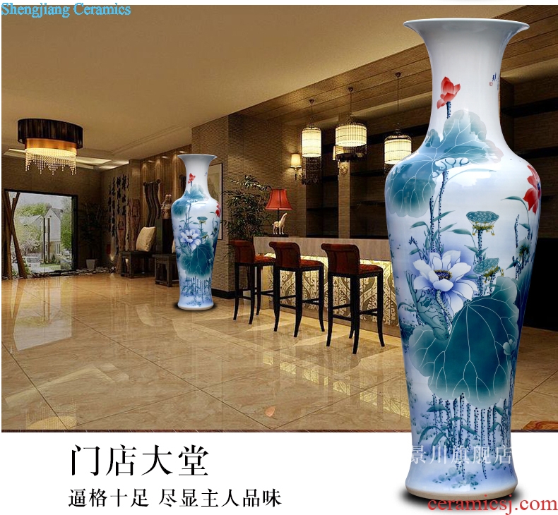 Hand painted green lotus lotus hotel porcelain of jingdezhen ceramic floor big vase sitting room adornment is placed