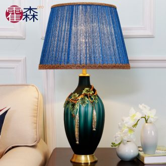 American colored enamel luxury villa living room large lamp full copper contracted pure copper decorative ceramic lamp of bedroom the head of a bed